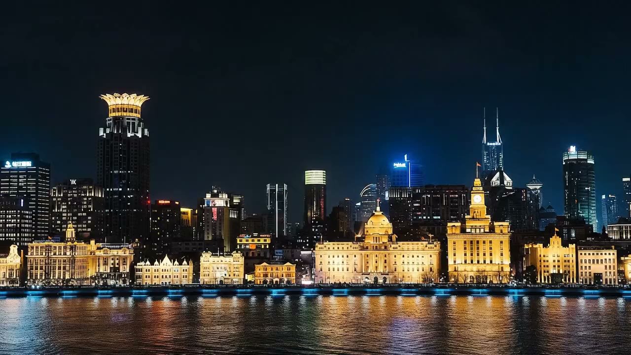 The Bund waterfront in Shanghai illuminated at night